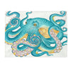 Teal Octopus On Ivory White Watercolor Art Velveteen Plush Blanket 60 × 80 All Over Prints