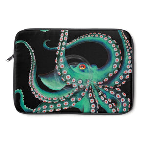 Teal Octopus Tentacles Black Watercolor Art Laptop Sleeve 13