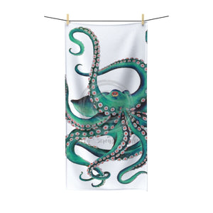 Teal Octopus Tentacles Dance White Polycotton Towel 30X60 Home Decor