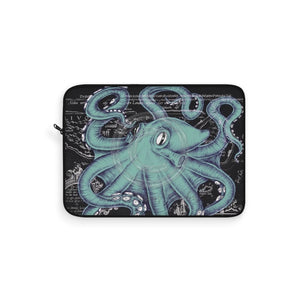 Teal Octopus Tentacles Ink Black Vintage Map Laptop Sleeve 15