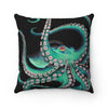 Teal Octopus Tentacles On Black Ink Art Square Pillow 14X14 Home Decor