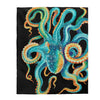 Teal Octopus Tentacles On Black Watercolor Art Velveteen Plush Blanket 50 × 60 All Over Prints