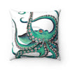 Teal Octopus Tentacles On White Ink Art Square Pillow 14X14 Home Decor