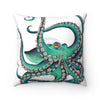 Teal Octopus Tentacles On White Ink Art Square Pillow Home Decor