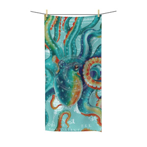 Teal Octopus Tentacles Vintage Map Polycotton Towel 30X60 Home Decor