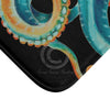 Teal Octopus Tentacles Watercolor Art Black Bath Mat Home Decor