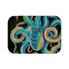 Teal Octopus Tentacles Watercolor Art Black Bath Mat Small 24X17 Home Decor