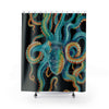 Teal Octopus Tentacles Watercolor Art Black Shower Curtains 71X74 Home Decor