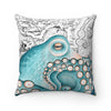 Teal Octopus Vintage Chic Square Pillow Home Decor