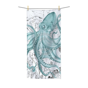Teal Octopus Vintage Map Ink Art Polycotton Towel 30 × 60 Home Decor