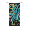 Teal Octopus Watercolor Art On Black Polycotton Towel Bath 30X60 Home Decor