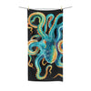Teal Octopus Watercolor Art On Black Polycotton Towel Beach 36X72 Home Decor