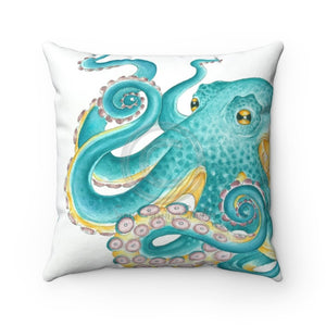 Teal Octopus Watercolor Square Pillow 14 × Home Decor