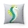 Teal Seahorse Grey Watercolor Square Pillow 14X14 Home Decor
