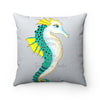 Teal Seahorse Grey Watercolor Square Pillow Home Decor