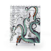 Teal Tentacles Ink Vintage Map Shower Curtain 71X74 Home Decor