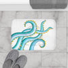 Teal Tentacles Octopus On White Bath Mat Home Decor