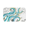 Teal Tentacles Octopus On White Vintage Map Bath Mat 34 × 21 Home Decor