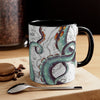 Teal Tentacles Octopus Vintage Map On White Art Accent Coffee Mug 11Oz