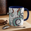 Teal Tentacles Octopus Vintage Map On White Art Accent Coffee Mug 11Oz