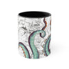 Teal Tentacles Octopus Vintage Map On White Art Accent Coffee Mug 11Oz