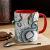 Teal Tentacles Octopus Vintage Map On White Art Accent Coffee Mug 11Oz