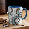 Teal Tentacles Octopus Vintage Map On White Art Accent Coffee Mug 11Oz