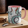 Teal Tentacles Octopus Vintage Map On White Art Accent Coffee Mug 11Oz