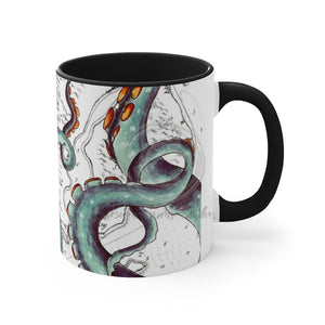 Teal Tentacles Octopus Vintage Map On White Art Accent Coffee Mug 11Oz Black /