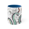 Teal Tentacles Octopus Vintage Map On White Art Accent Coffee Mug 11Oz Blue /