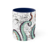 Teal Tentacles Octopus Vintage Map On White Art Accent Coffee Mug 11Oz Navy /