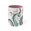 Teal Tentacles Octopus Vintage Map On White Art Accent Coffee Mug 11Oz Pink /