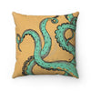 Teal Tentacles On Tan Watercolor Square Pillow 14X14 Home Decor