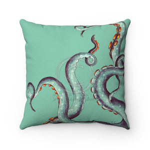 Teal Tentacles On Watercolor Square Pillow 14X14 Home Decor