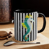 Teal Yellow Seahorse Black White Pinstripe Art Accent Coffee Mug 11Oz