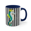 Teal Yellow Seahorse Black White Pinstripe Art Accent Coffee Mug 11Oz