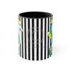 Teal Yellow Seahorse Black White Pinstripe Art Accent Coffee Mug 11Oz