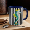 Teal Yellow Seahorse Black White Pinstripe Art Accent Coffee Mug 11Oz