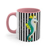 Teal Yellow Seahorse Black White Pinstripe Art Accent Coffee Mug 11Oz