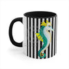 Teal Yellow Seahorse Black White Pinstripe Art Accent Coffee Mug 11Oz