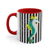Teal Yellow Seahorse Black White Pinstripe Art Accent Coffee Mug 11Oz