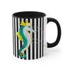 Teal Yellow Seahorse Black White Pinstripe Art Accent Coffee Mug 11Oz /