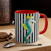 Teal Yellow Seahorse Black White Pinstripe Art Accent Coffee Mug 11Oz