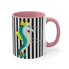 Teal Yellow Seahorse Black White Pinstripe Art Accent Coffee Mug 11Oz
