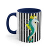 Teal Yellow Seahorse Black White Pinstripe Art Accent Coffee Mug 11Oz