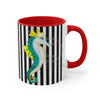 Teal Yellow Seahorse Black White Pinstripe Art Accent Coffee Mug 11Oz