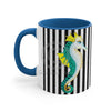 Teal Yellow Seahorse Black White Pinstripe Art Accent Coffee Mug 11Oz