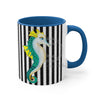 Teal Yellow Seahorse Black White Pinstripe Art Accent Coffee Mug 11Oz