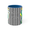 Teal Yellow Seahorse Black White Pinstripe Art Accent Coffee Mug 11Oz Blue /