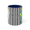 Teal Yellow Seahorse Black White Pinstripe Art Accent Coffee Mug 11Oz Navy /